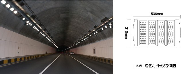 SYLED-SD-003 120W 實(shí)拍隧道照明效果及燈具正面尺寸圖